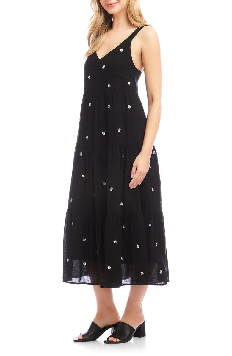 Karen Kane Embroidered Tiered Sleeveless Midi Dress, Alternate, color, Black