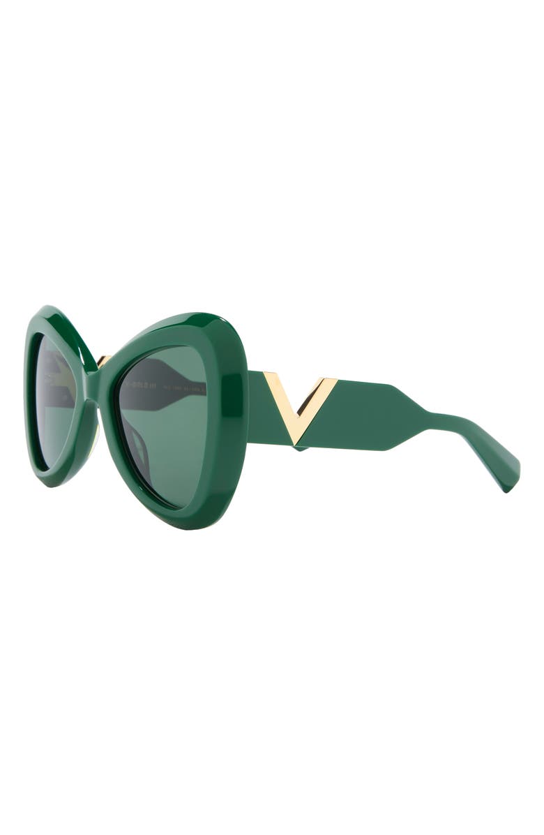 Valentino 55mm Polarized Triangular Sunglasses, Alternate, color, Green Green Green