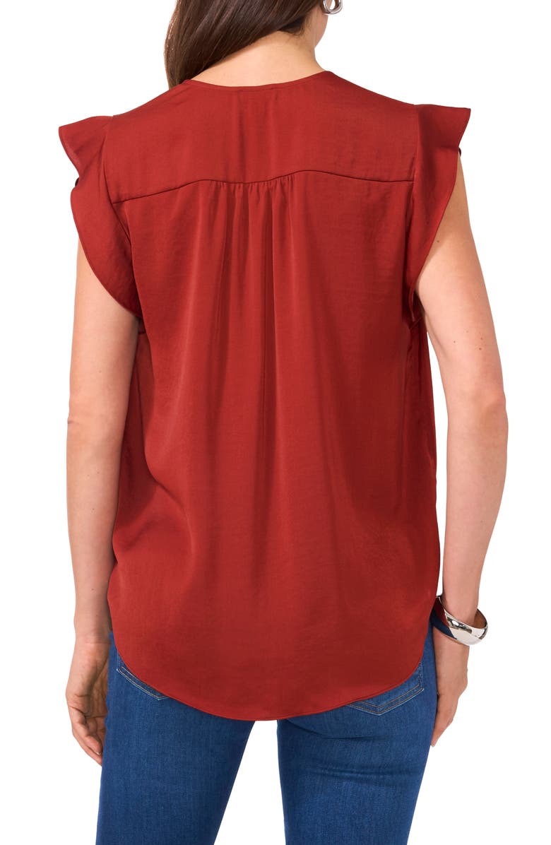 Vince Camuto Ruffle Sleeve Satin Top, Alternate, color, Fired Brick