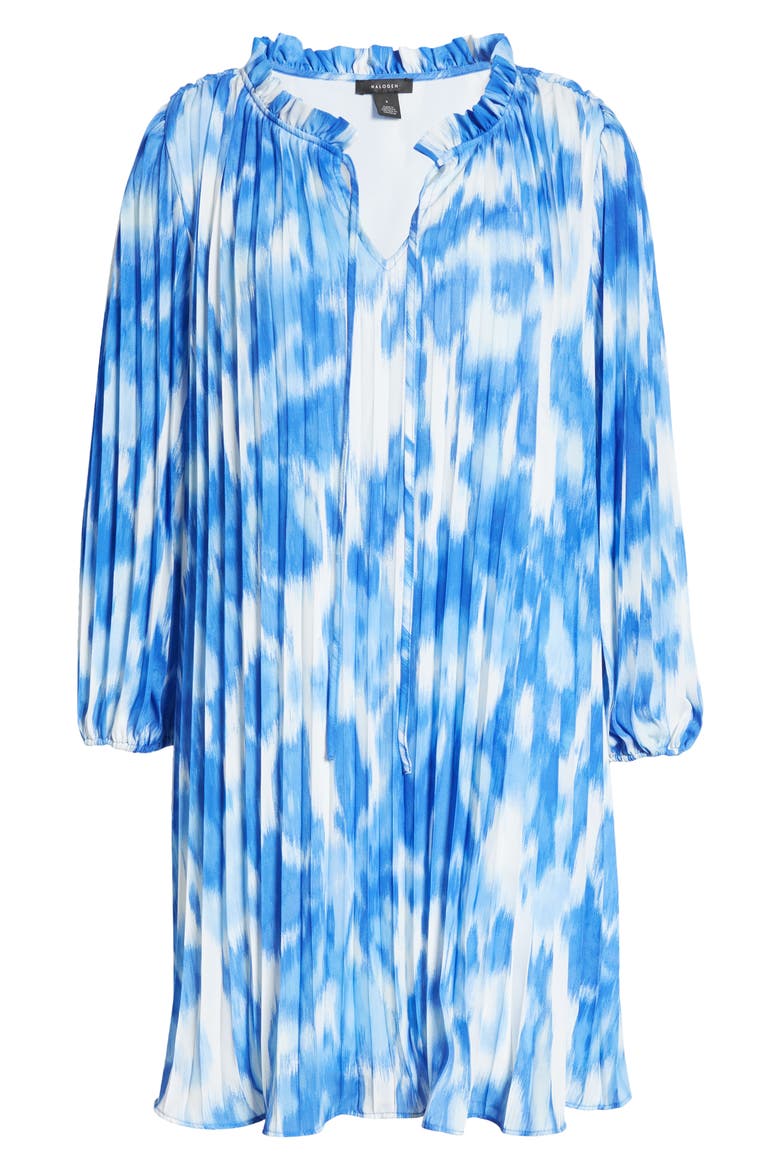 Sunburst Pleat Long Sleeve Minidress, Alternate, color, BLUE- IVORY BRUSH WASH