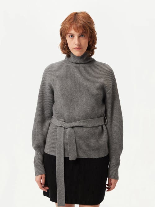 Gobi Mongolian Cashmere Belted Cashmere Turtleneck In Dim Gray
