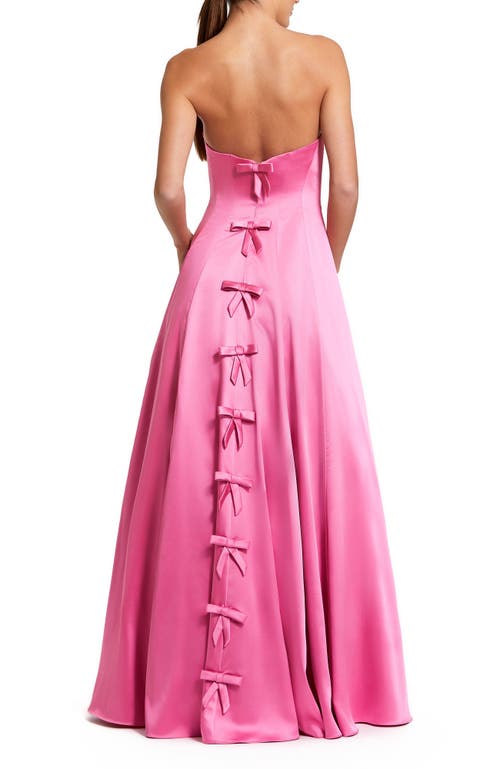 Mac Duggal Satin Strapless Ballgown With Bow Details In Pink
