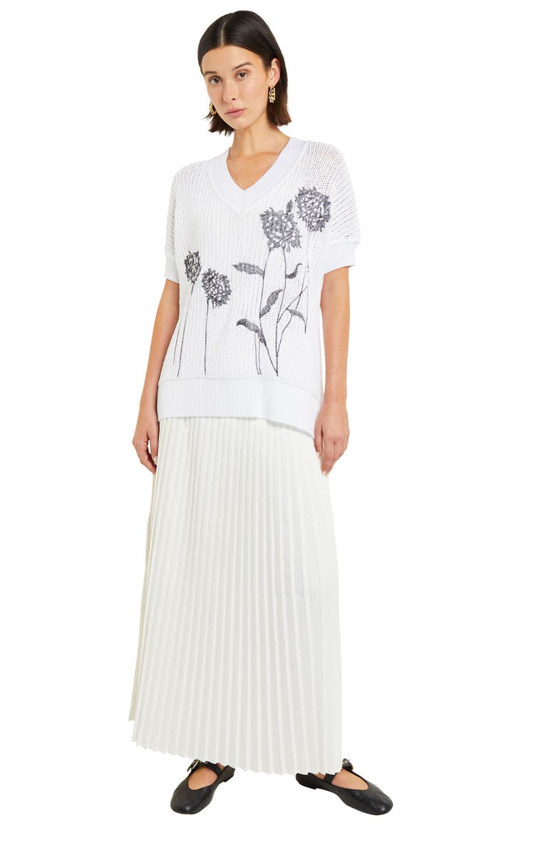 Misook Floral Embroidered Short Sleeve Tunic Sweater, Alternate, color,