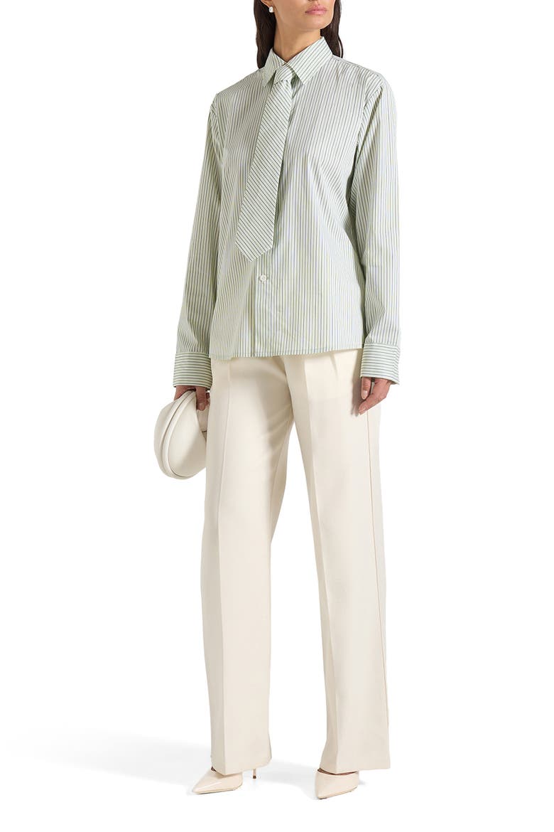 Dylan Unisex Pinstripe Long Sleeve Shirt With Detachable Tie, Main, color, Sage