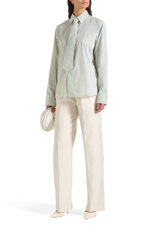 Dylan Unisex Pinstripe Long Sleeve Shirt With Detachable Tie