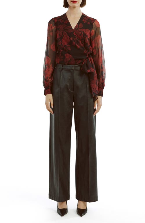 Bardot Diana Floral Georgette Wrap Top In Red Floral