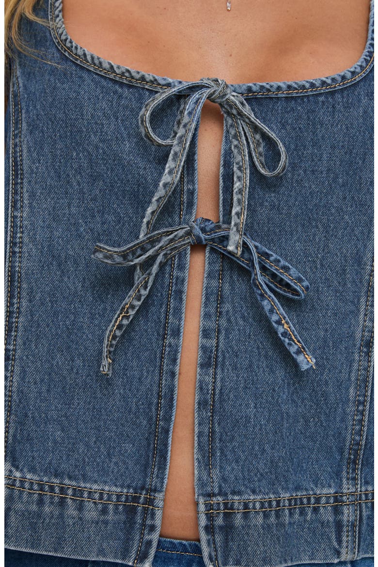 Stefenie Tie Front Organic Cotton Blend Denim Top, Alternate, color, MID WASH