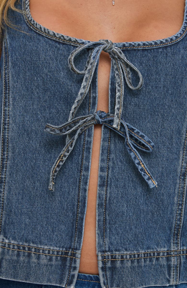 Princess Polly Stefenie Tie Front Organic Cotton Blend Denim Top, Alternate, color, Mid Wash