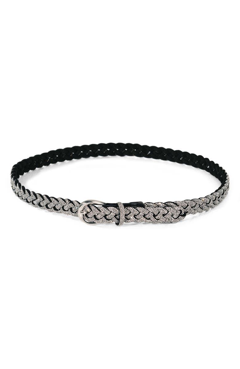 Déhanche Priscilla Crystal-Embellished Leather Belt, Main, color, Black Crystal/ Silver