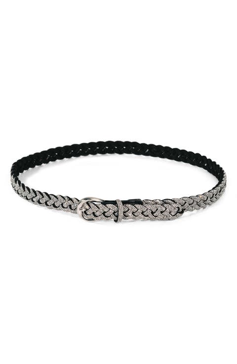 Priscilla Crystal-Embellished Leather Belt