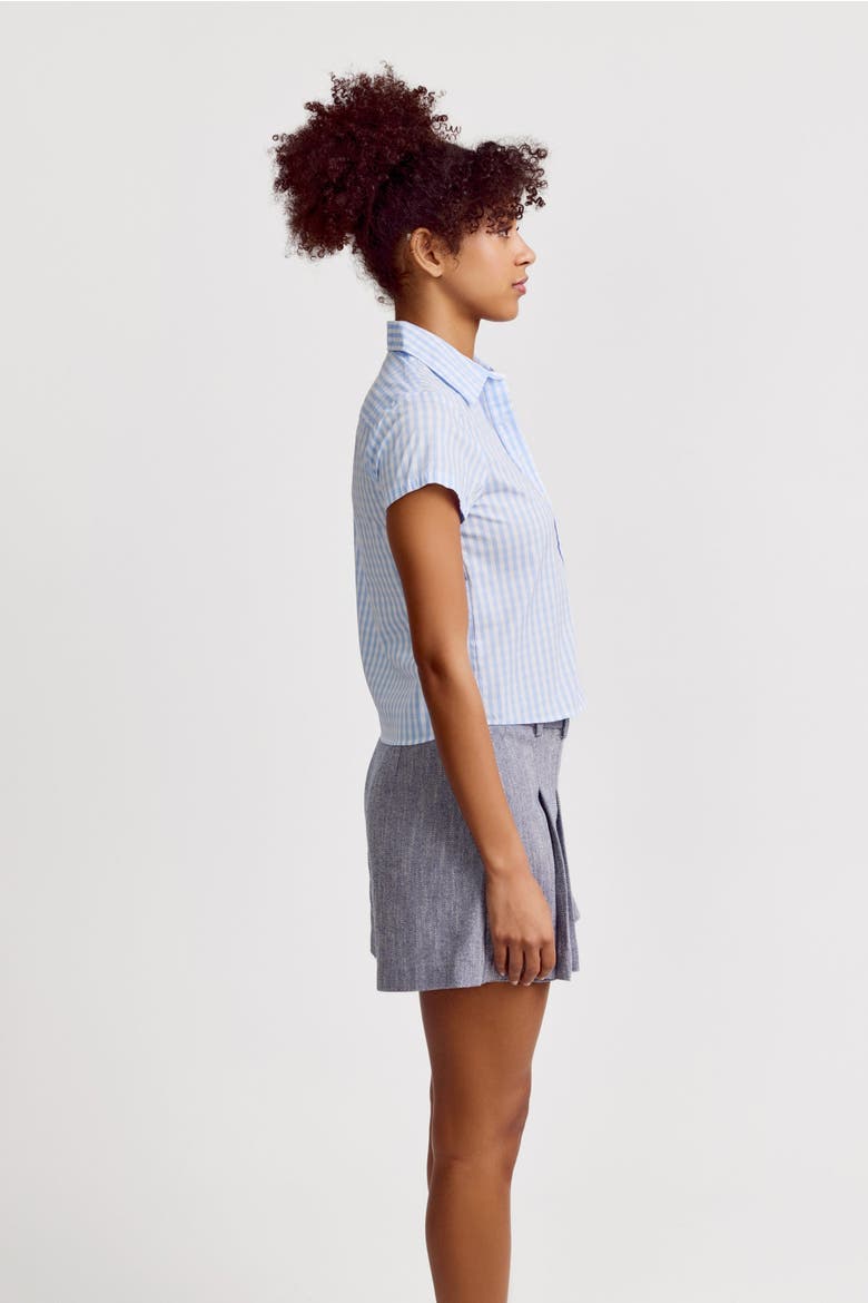 The Boxy Cropped Short Sleeve Shirt, Alternate, color, Sky Blue Check