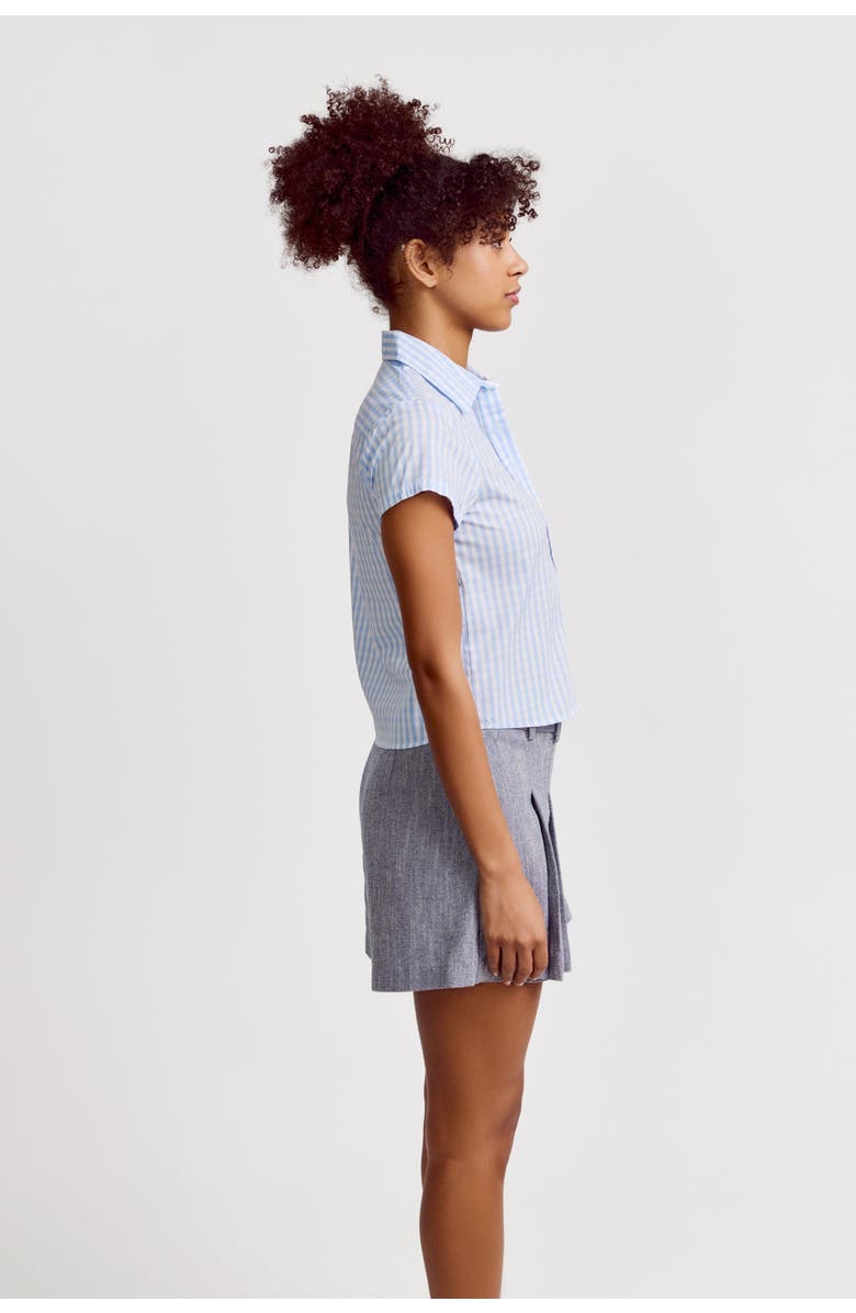 The Shirt by Rochelle Behrens The Boxy Cropped Short Sleeve Shirt, Alternate, color, Sky Blue Check