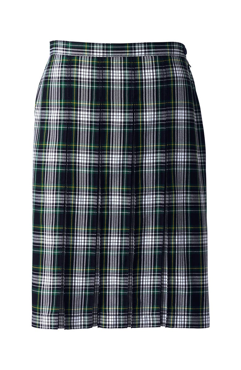 Lands' End School Uniform Young  Plaid Box Pleat Skirt Top of the Knee, Alternate, color, White/Evergreen Plaid