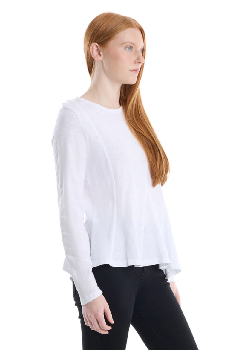 Round Neck Long Sleeve Tee with Asymmetric Hem & Body Seams, Alternate, color, White