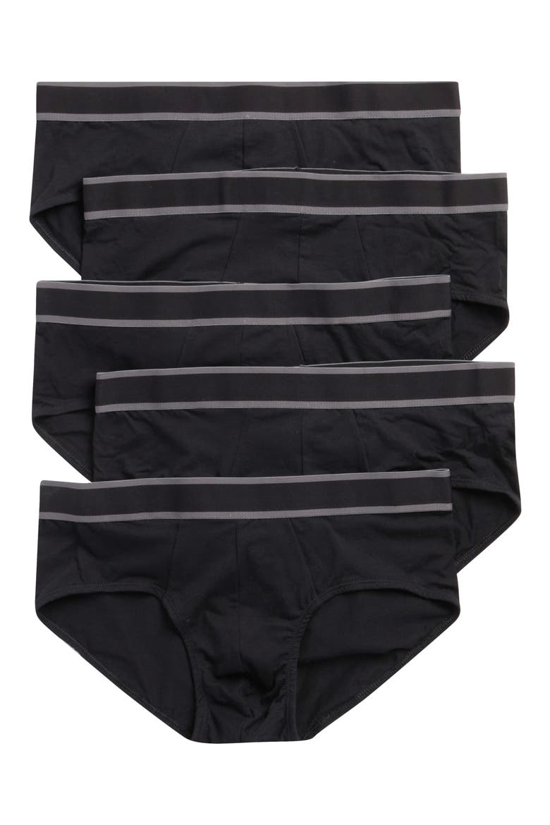 5-Pack Modern Cut Stretch Cotton Briefs, Main, color, BLACK