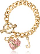 Juicy Couture Pink Pavé Heart Toggle Bracelet, Gold-Tone Curb Chain