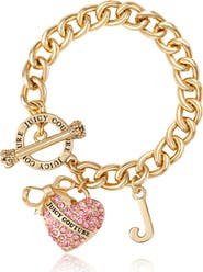 Juicy Couture Pink Pavé Heart Toggle Bracelet, Gold-Tone Curb Chain