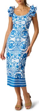 Adrianna Papell Floral Print Column Midi Dress