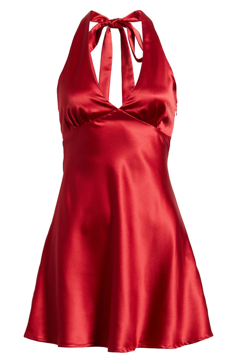 Princess Polly Pelagia Satin Halter Minidress, Main, color, Red