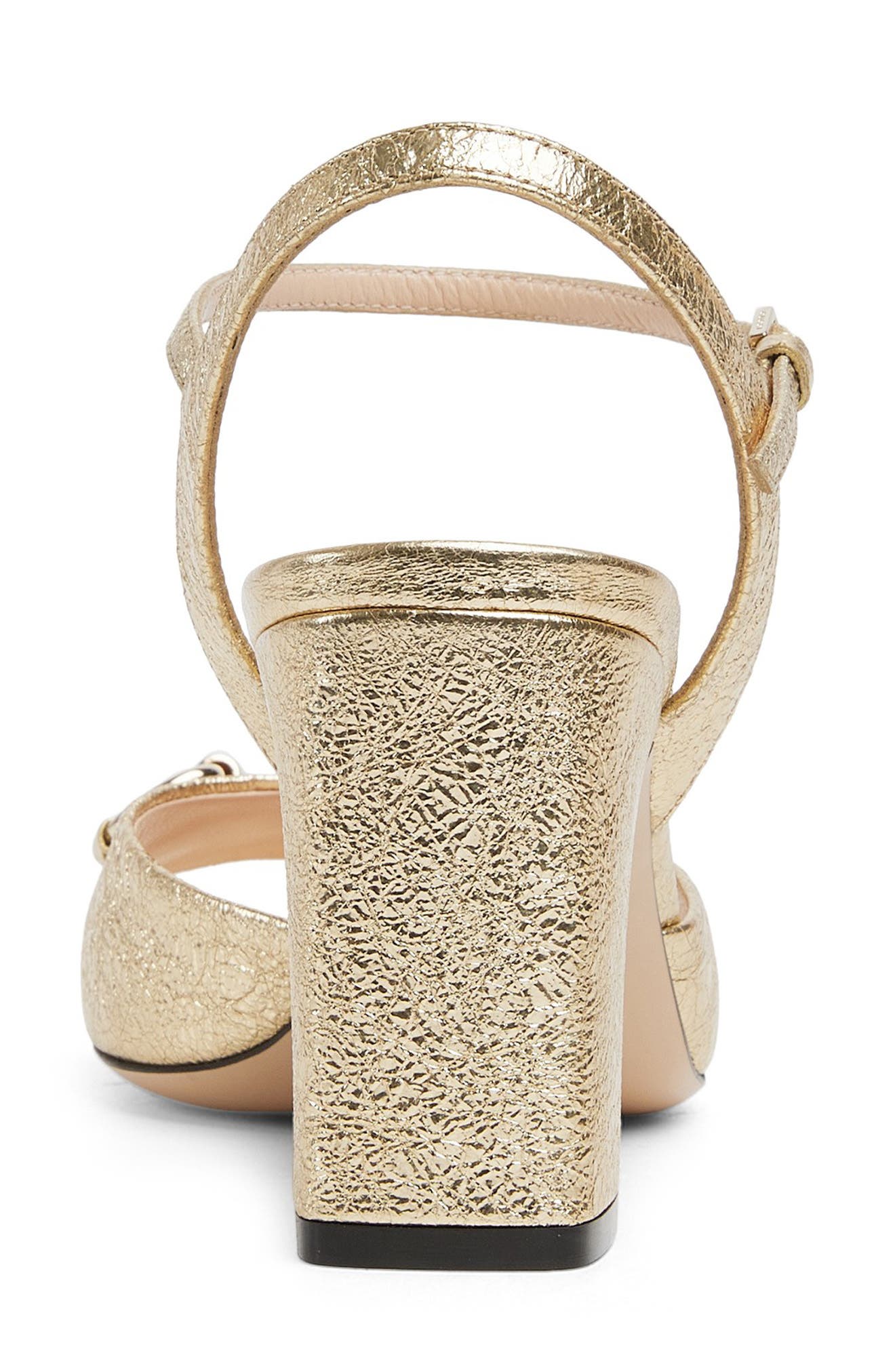 Gucci Lady Horsebit Metallic Ankle Strap Sandal, Alternate, color, Sun