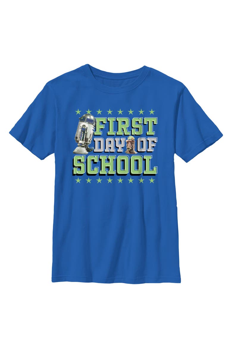 Boy's Star Wars The Mandalorian Metallic First Day Of School  Graphic T-Shirt, Main, color, Royal Blue