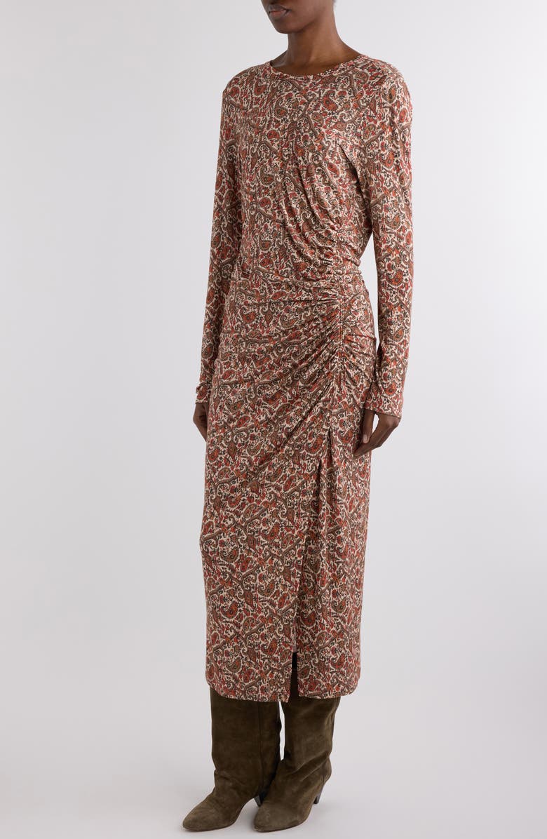 Isabel Marant Étoile Jelina Ruched Long Sleeve Maxi Dress, Alternate, color, Rust