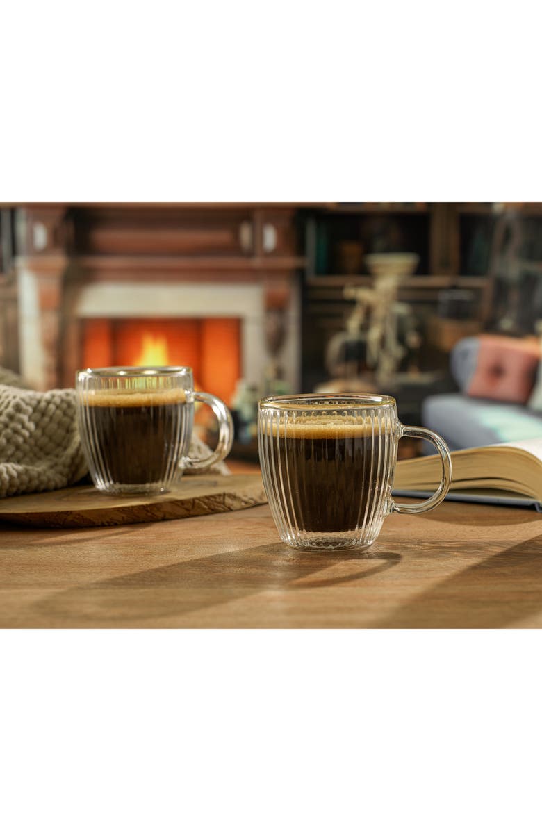 JoyJolt Set of 6 Fluted Double Wall Glass Mug, Alternate, color, Clear