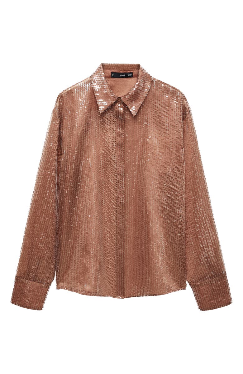 MANGO Cristal Sheer Sequin Button-Up Shirt, Alternate, color, 