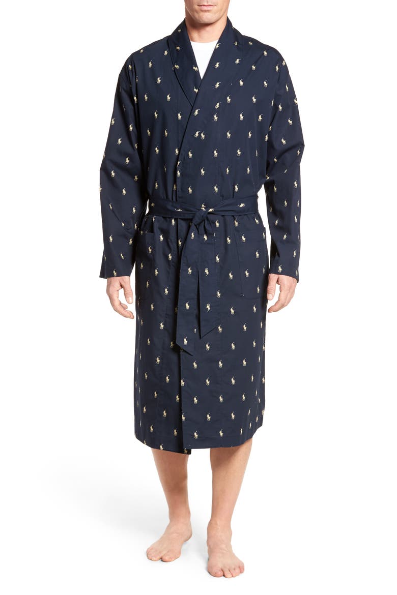 'Polo Player' Cotton Robe, Main, color, NAVY
