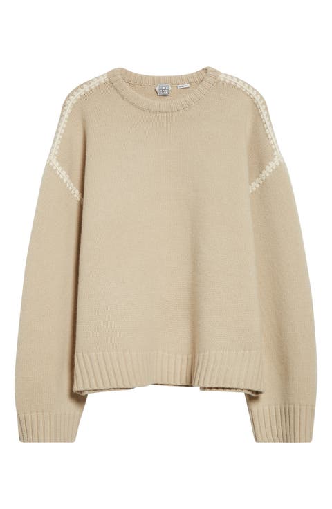 Shell Stitch Trim Wool, Cashmere & Cotton Sweater