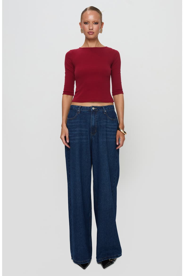 Elaia Three-Quarter Sleeve Crop Top, Alternate, color, RED