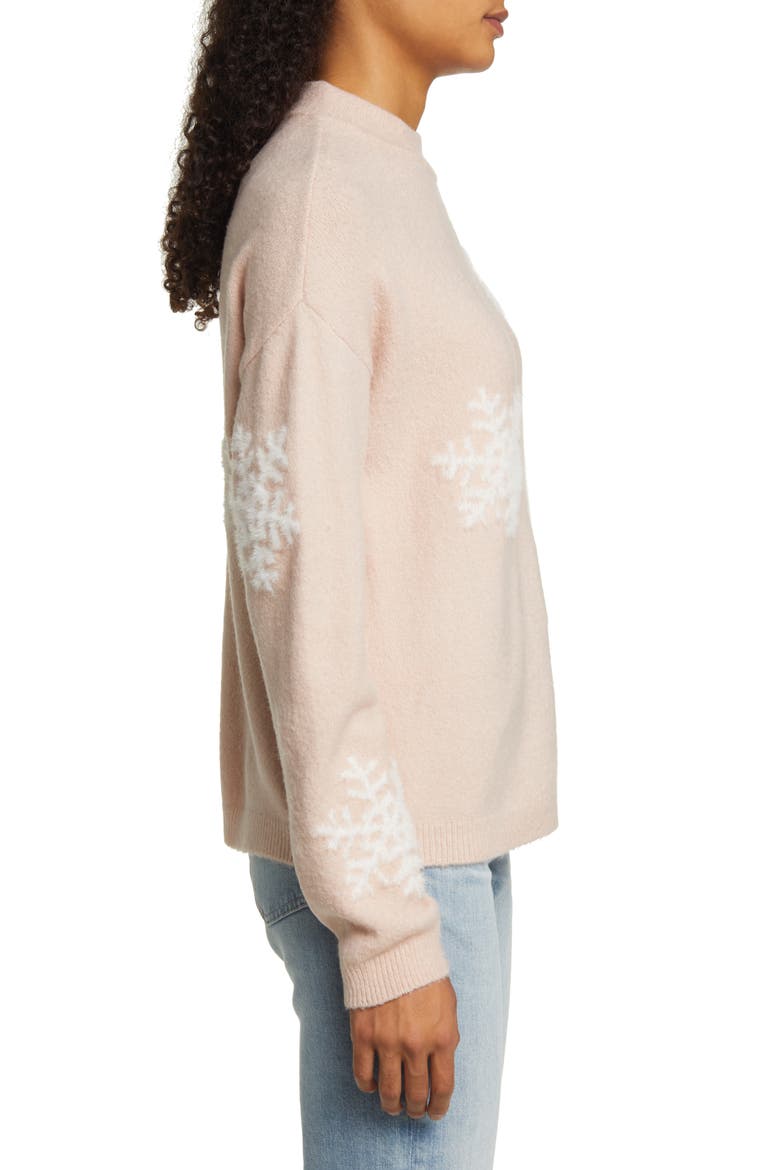 Snowflake Mock Neck Sweater, Alternate, color, PINK SMOKE- IVORY SNOWFLAKE