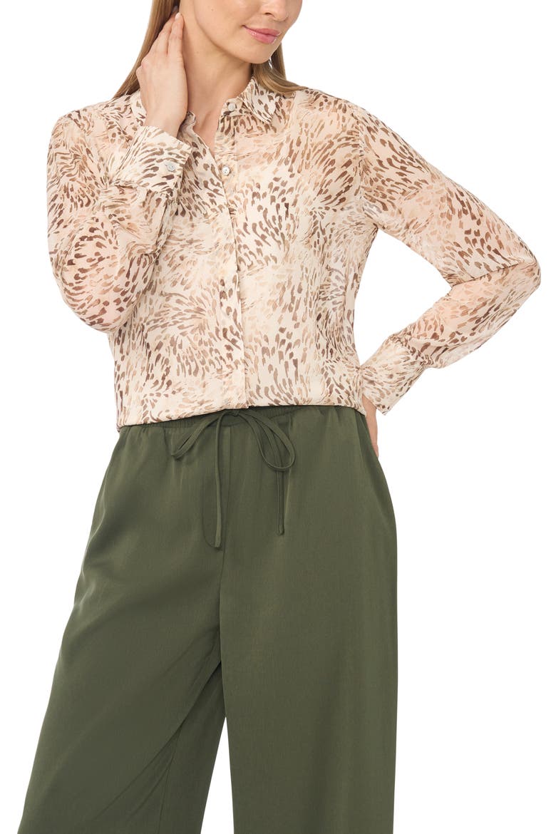 Hidden Placket Semisheer Chiffon Button-Up Shirt, Main, color, AFTERGLOW