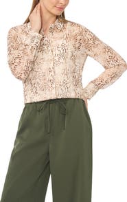 Halogen® Hidden Placket Semisheer Chiffon Button-Up Shirt