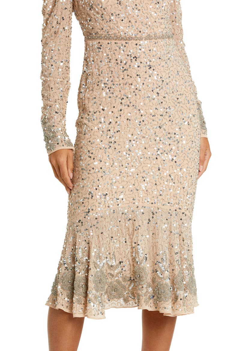 Long Sleeve Sequin Sheath Dress, Alternate, color, NUDE SILVER
