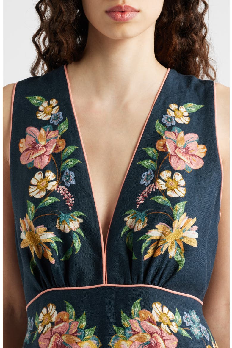 Maria Floral Jacquard Linen Dress, Alternate, color, MAIRA FLORAL DARK BLUE