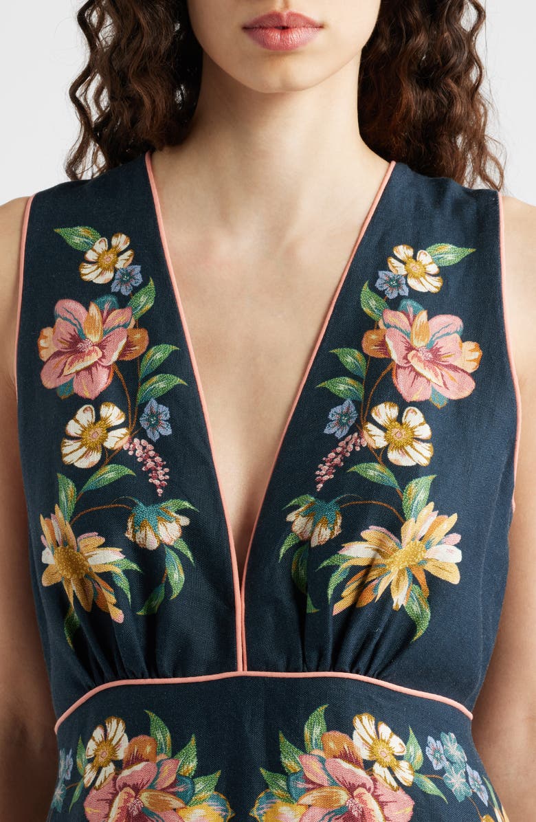 FARM Rio Maria Floral Jacquard Linen Dress, Alternate, color, Maira Floral Dark Blue