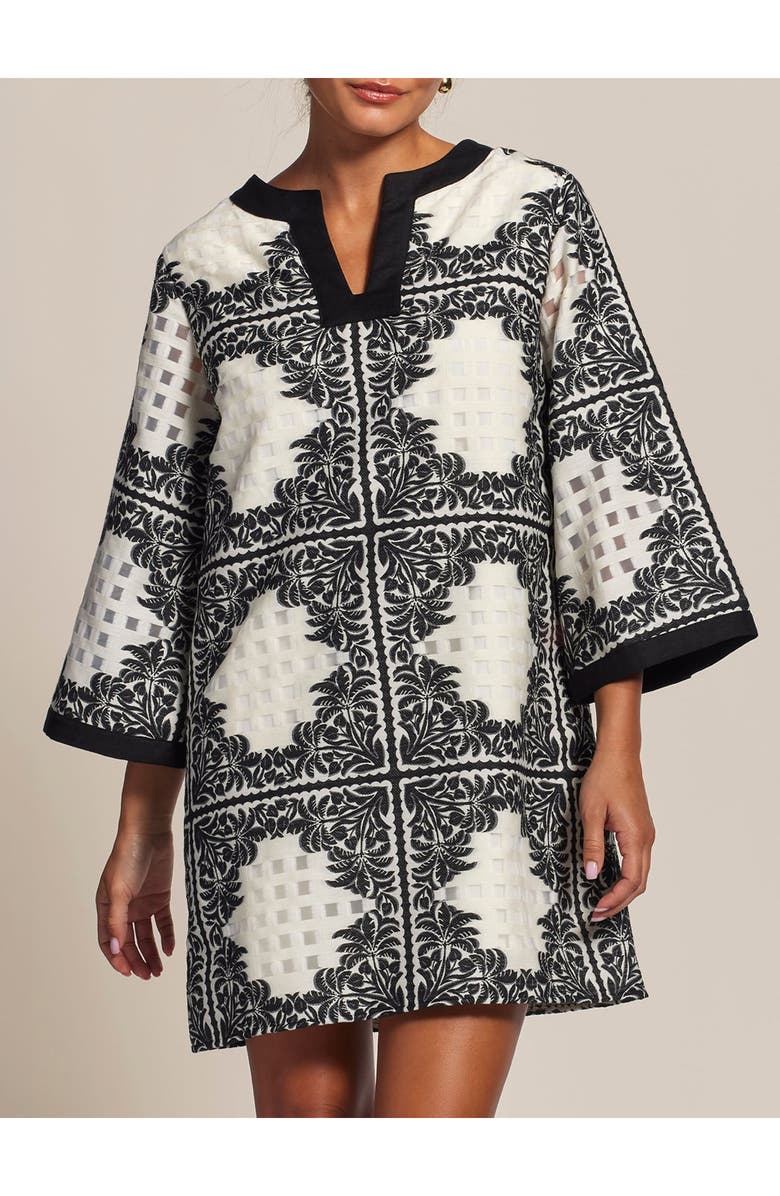 Tori Richard Palm Squares Xenobia Dress, Alternate, color, Black