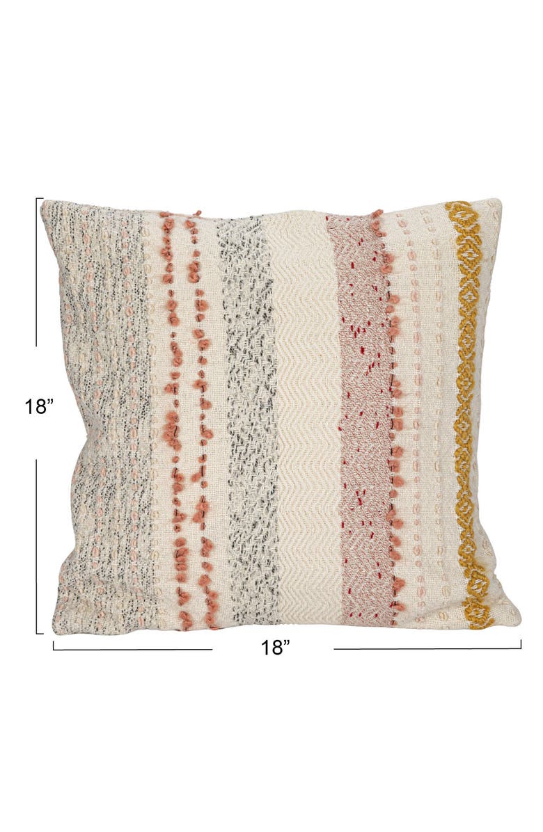 Storied Home Woven Cotton Blend Pillow with Stripes and Embroidery, Multicolor, Alternate, color,
