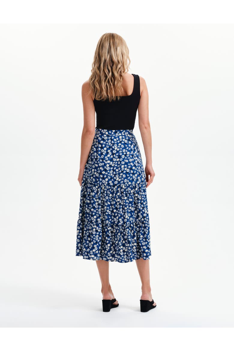 Isla Tiered Button Through Midi Skirt, Alternate, color, Navy Ditsy