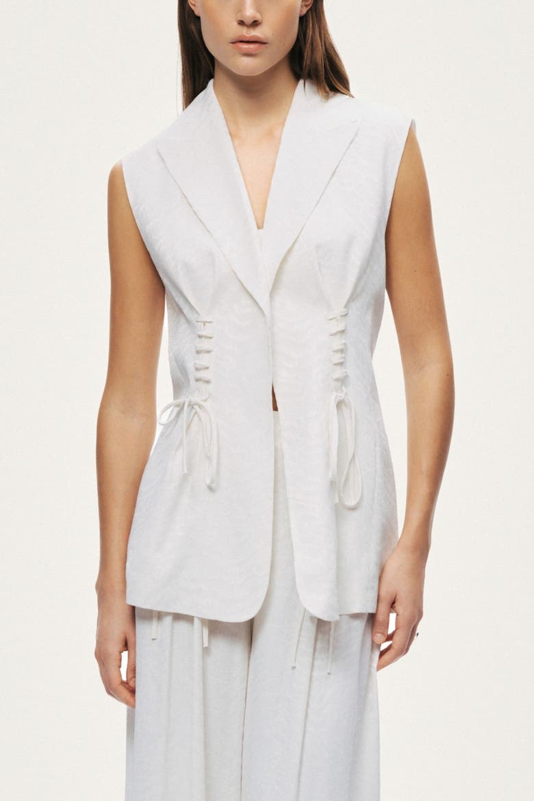 Lace-Up Waist Tailored Vest, Alternate, color, Ivory