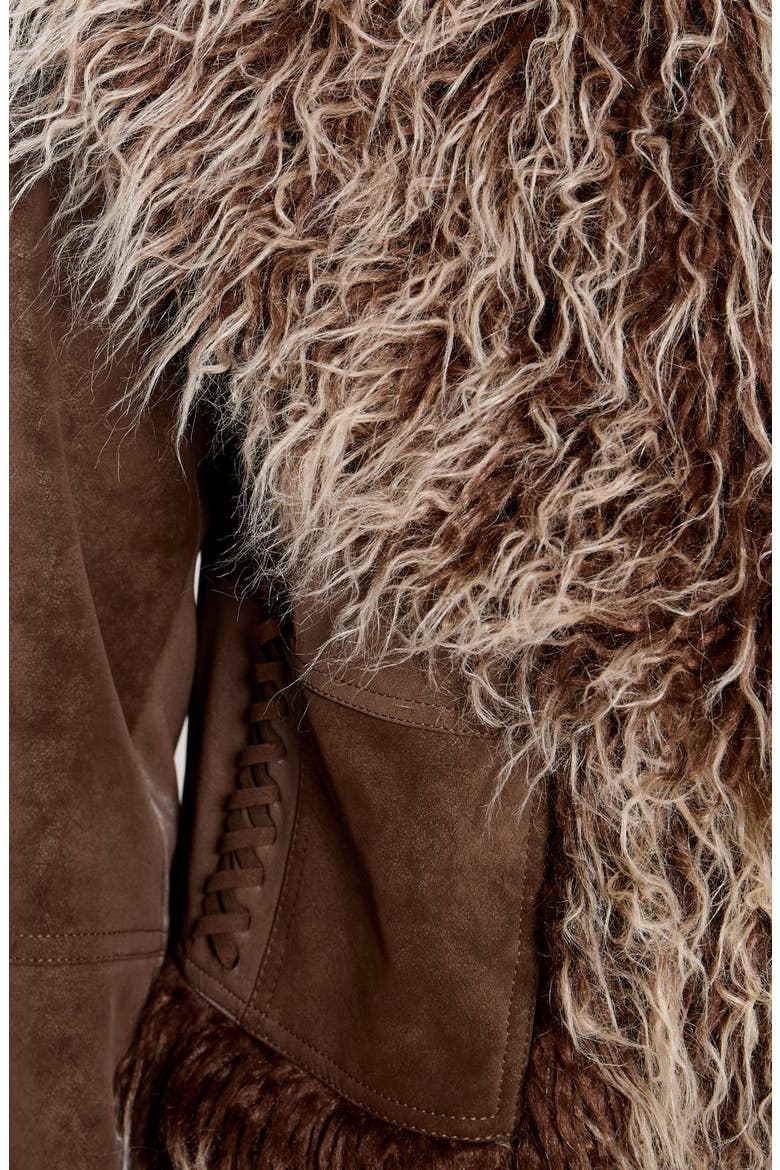 Leonie Brown Faux Fur Trim Coat, Alternate, color, BROWN