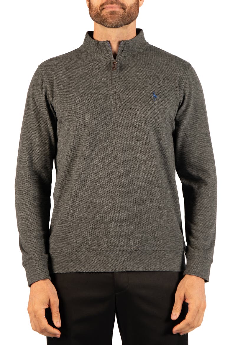 Melange Twill Quarter Zip Pullover, Main, color, DARK GREY