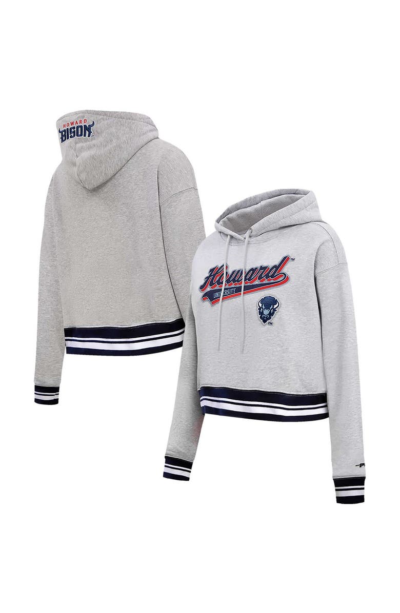 PRO STANDARD Women's Pro Standard Heather Gray Howard Bison Script Tail Fleece Cropped Pullover Hoodie, Main, color, 