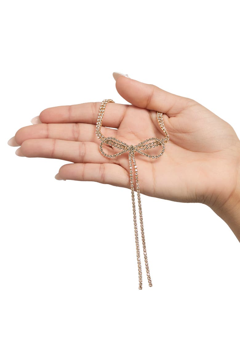 Crystal Double Strand Bow Lariat Necklace, Alternate, color, Gold