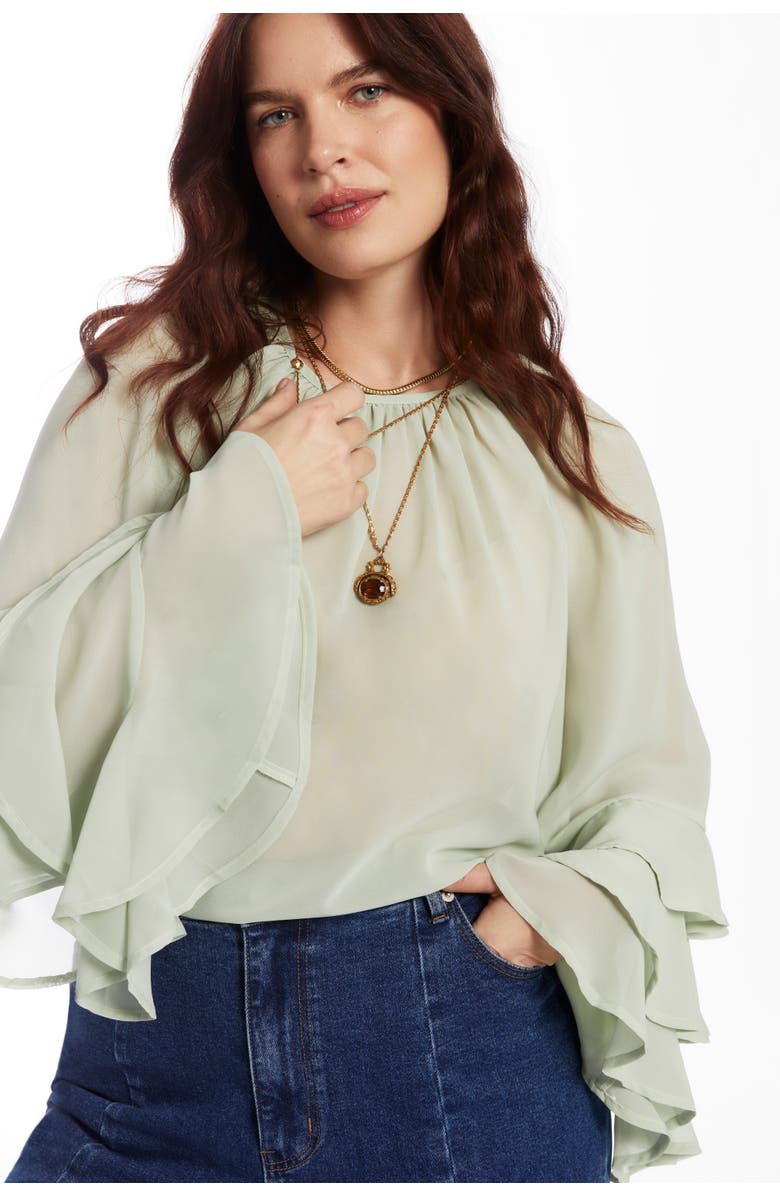 June + Vie Ruffled Paisley Chiffon Blouse, Main, color, Mercury