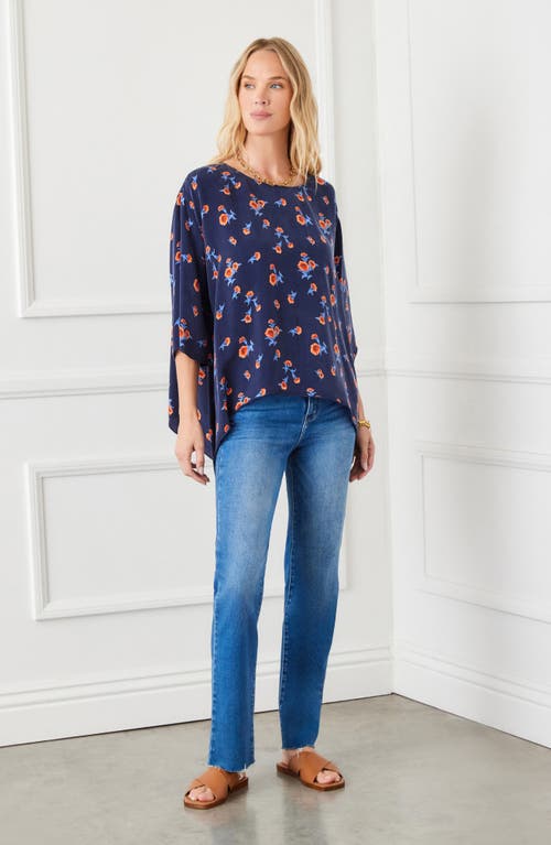 Karen Kane Flare Hem Top In Navy Print