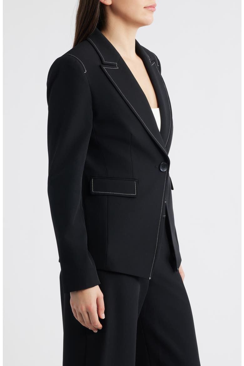 Topstitch Detail One-Button Jacket, Alternate, color, BLACK WHITE