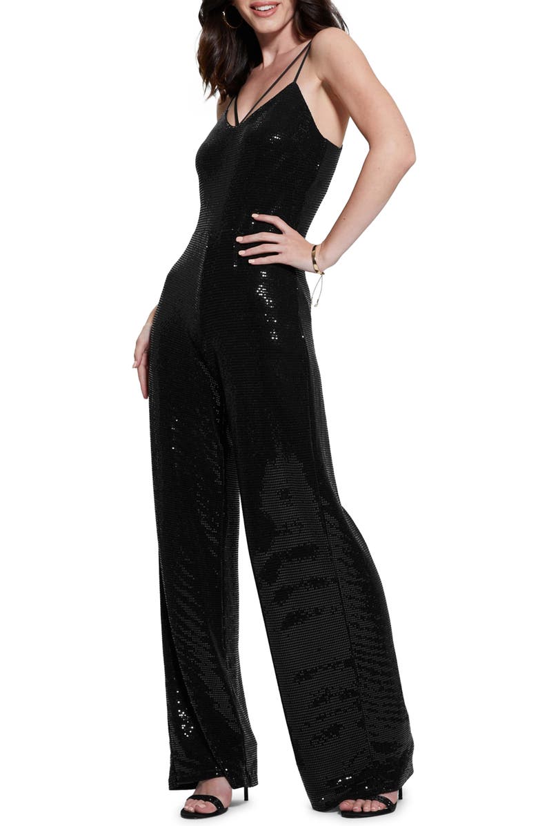 GUESS Fiarra Disco Sequin Wide Leg Jumpsuit, Alternate, color,