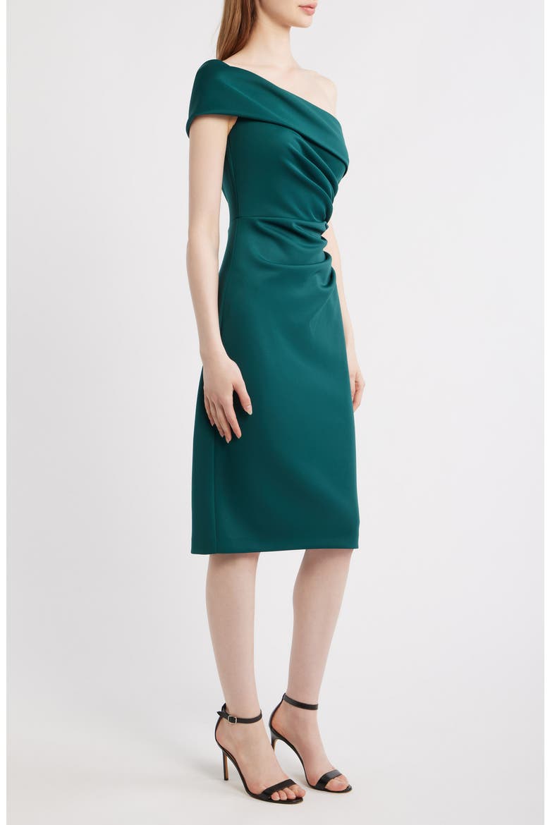 Ruched One-Shoulder Satin Cocktail Dress, Alternate, color, PINE